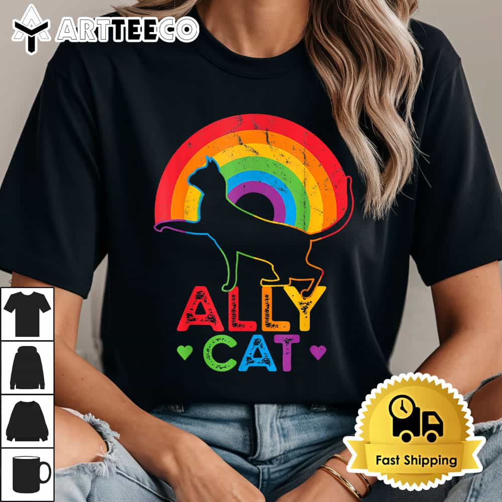 Allycat LGBT Cat With Ally Pride Rainbow T Shirt1 1