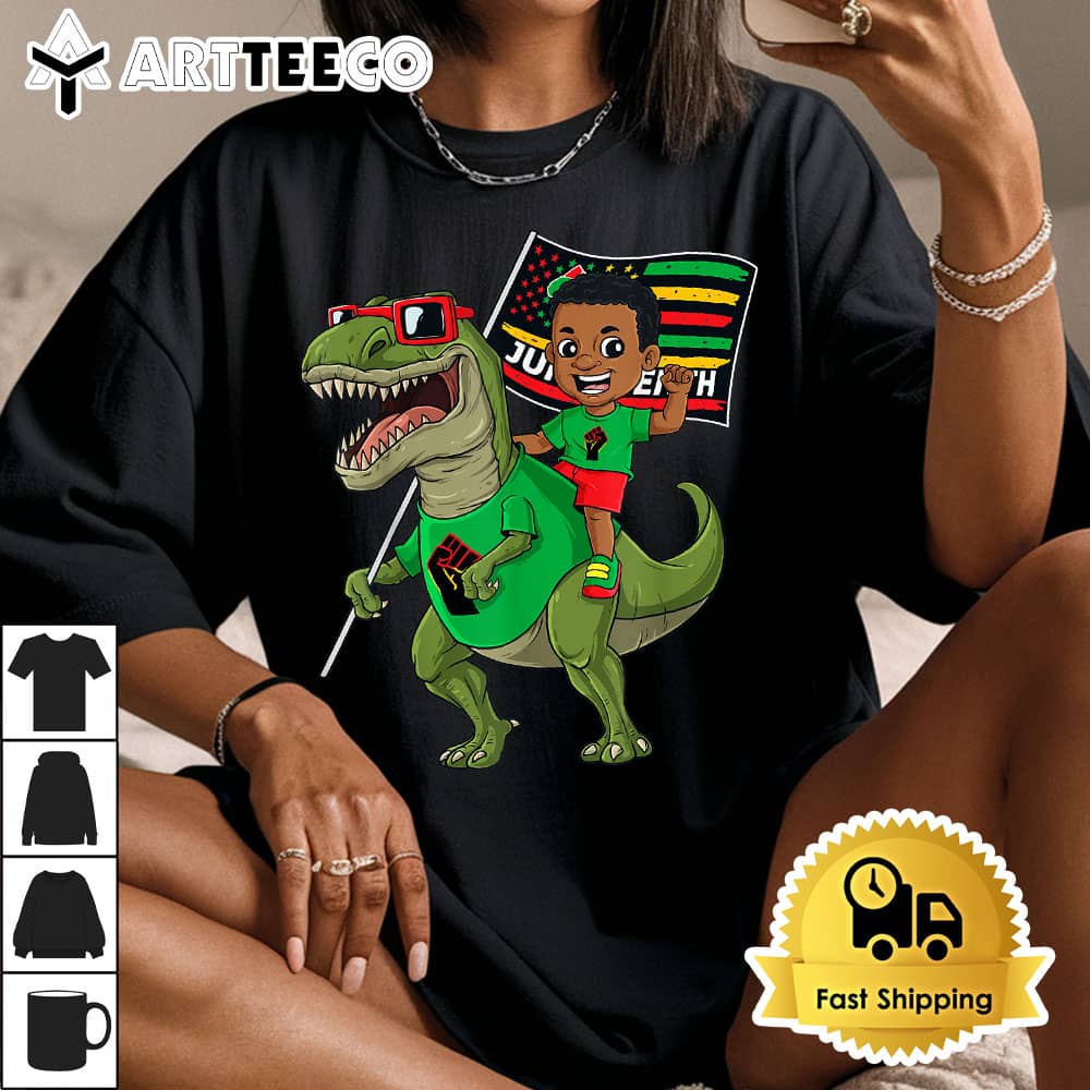 Juneteenth Black King Riding T Rex Dino Funny Boys Kids Flag T Shirt1