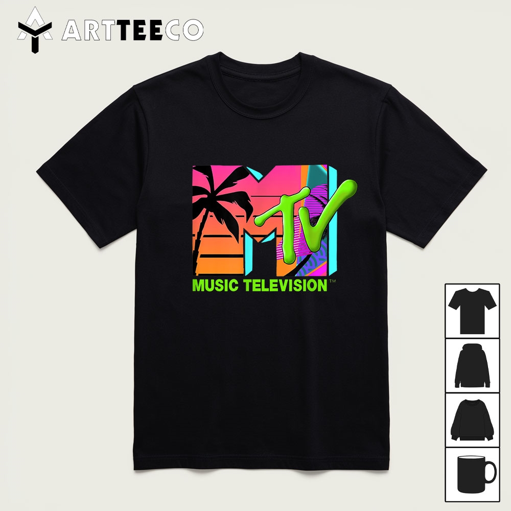 Mademark x MTV The official MTV Logo with retro palms in paradise T Shirt1