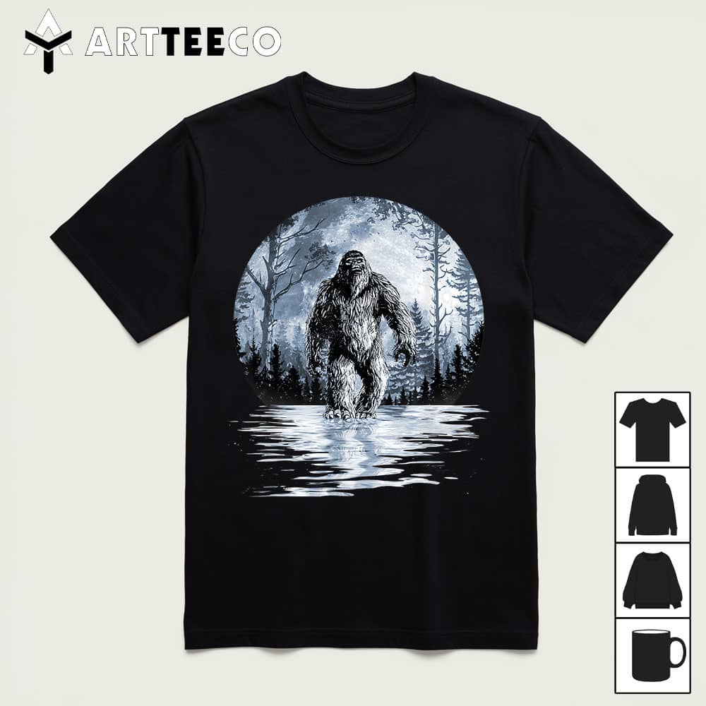 Mens Women Bigfoot Shirt Moon Lunar Shirt Sasquatch T Shirt1