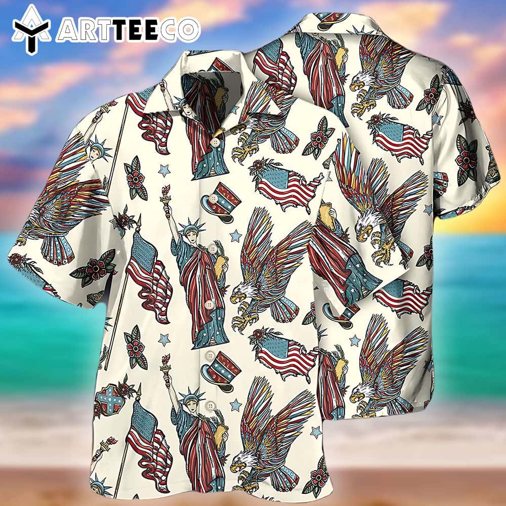 America Symbols Basic Style Trendy Hawaiian Shirt For Men 4th Of July Shirt