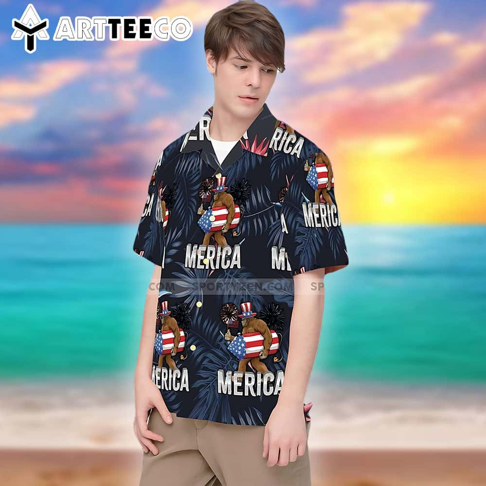 Bigfoot Proud America Independence Day Tropical Hawaiian Shirts