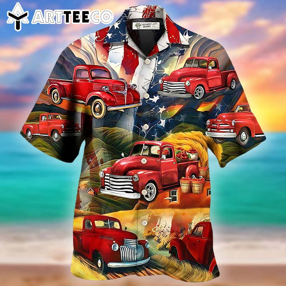 Car Independence Day Red Car Vintage Hawaiian Shirt