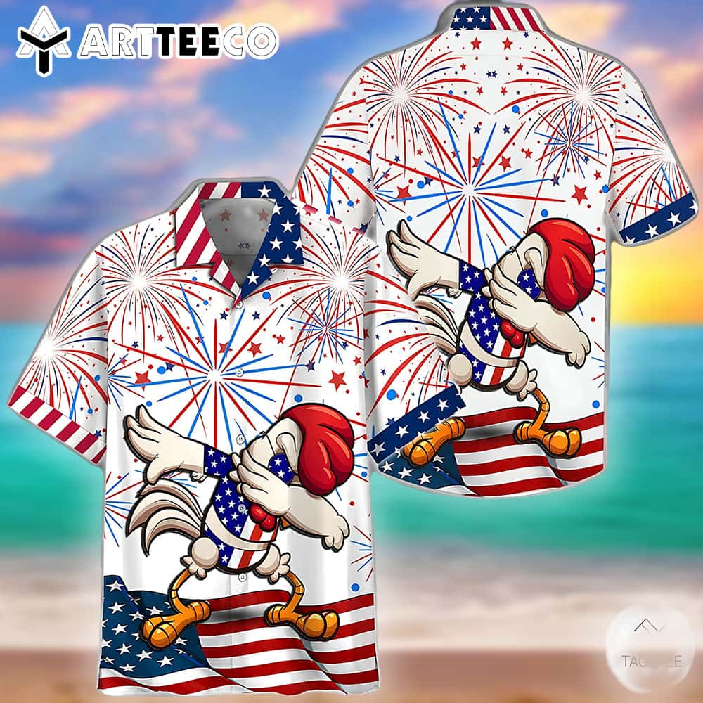 Celebratory Independence Day Chicken Dabbing Hawaiian Shirt