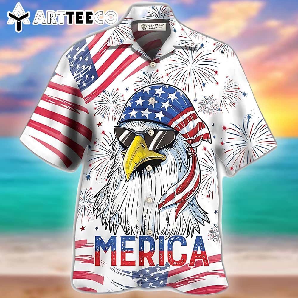 Eagle Gangster Biker Wearing Sunglasses Independence Day American Hawaiian Shirt