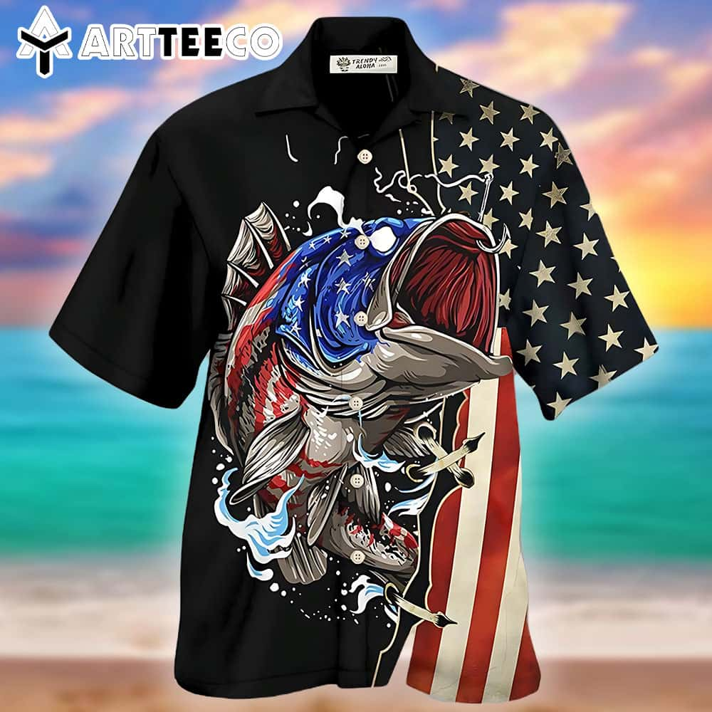 Fishing USA Flag Independence Day Hawaiian Shirt