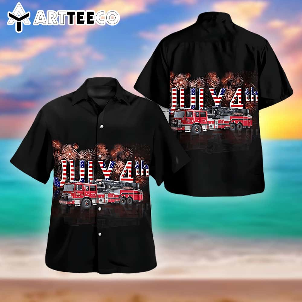 Keasbey New Jersey Woodbridge Township Fire District No4 4th Of July Trendy Hawaiian Shirt