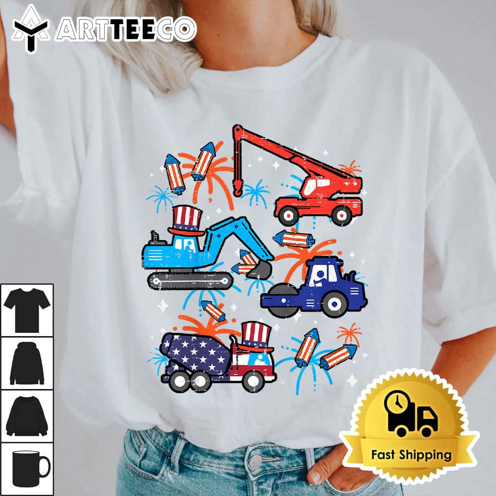 Kids 4th July Construction Trucks Vehicle Patriot Boy Kid Toddler T Shirt1