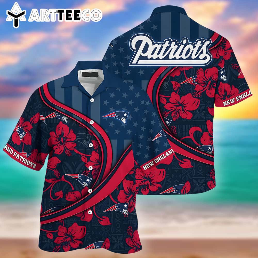 New England Patriots Nfl Us Flag Hawaiian Shirt Custom Summer Aloha Shirt