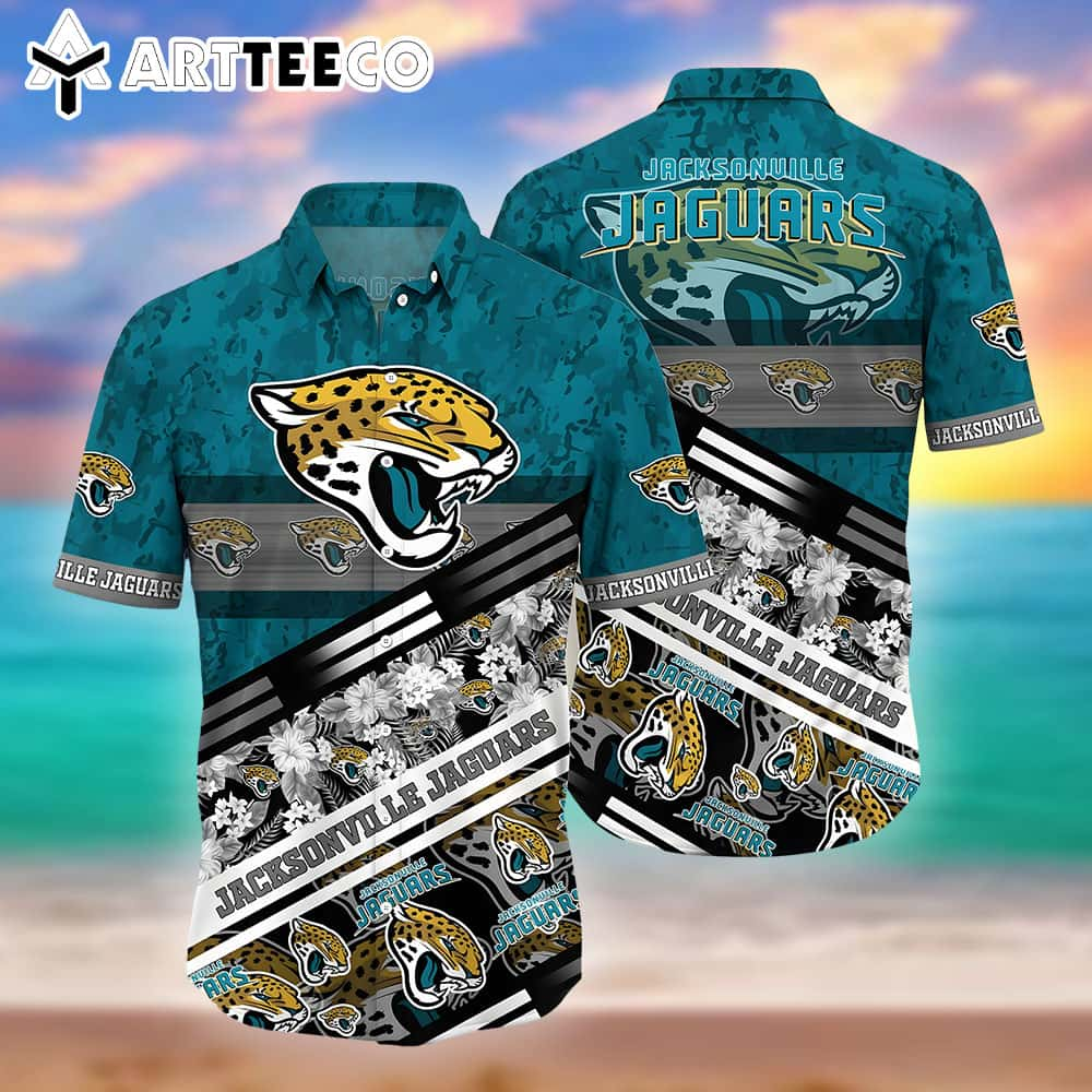 Nfl Jacksonville Jaguars Teal Flower Trendy Hawaiian Shirt V2 Aloha Shirt