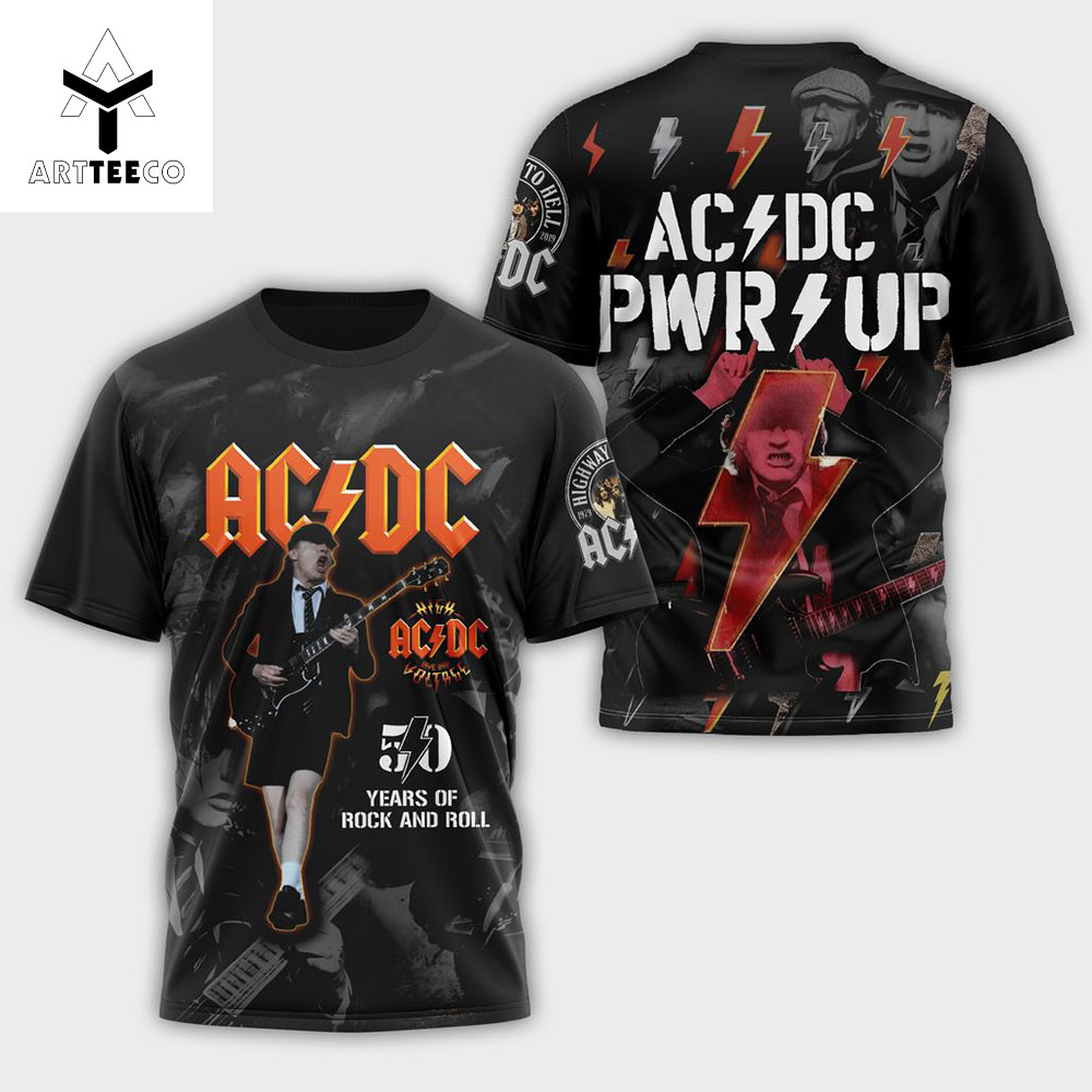 Ac Dc 50 Years Of Rock And Roll Pwr Up Design 3d T shirt