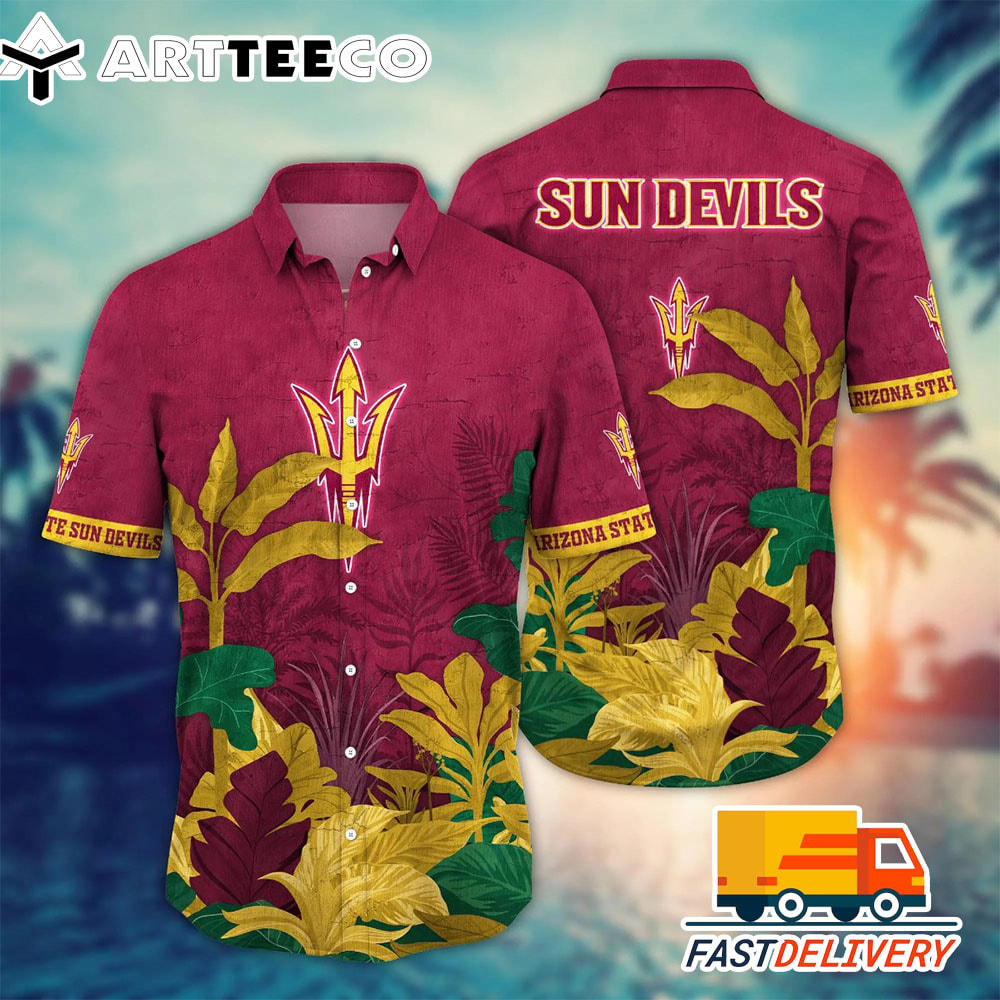 NCAA Arizona State Sun Devils Hawaiian Shirt Tree Tropical Gift For Fans Football Lover