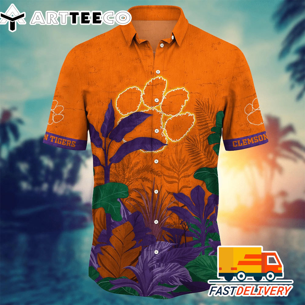 NCAA Clemson Tigers Hawaiian Shirt Tropical Tree Gift For Fans Football Lover