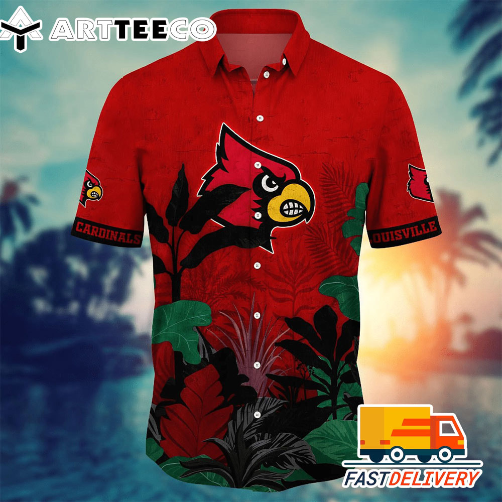 NCAA Louisville Cardinals Hawaiian Shirt Tropical Tree Gift For Fans Football Lover