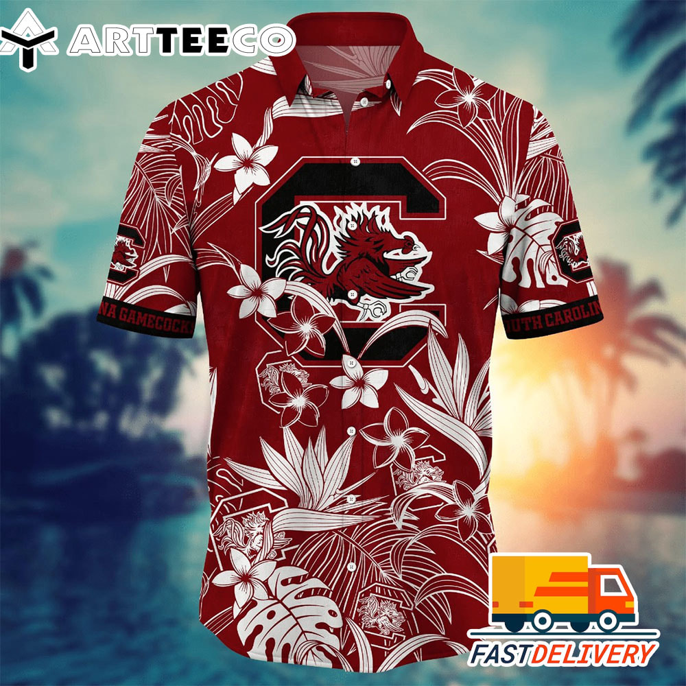 NCAA South Carolina Gamecocks Hawaiian Shirt Tropical Flower Gift For Fans Football Lover