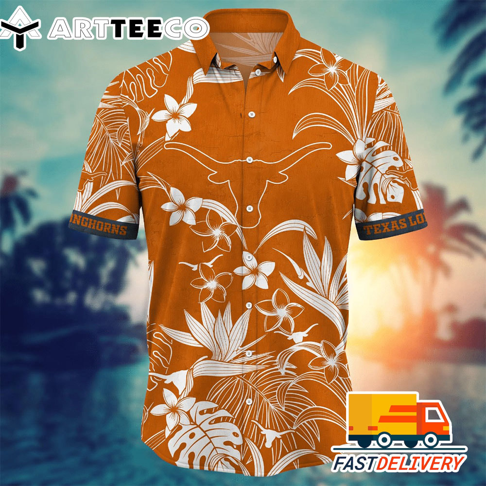 NCAA Texas Longhorns Hawaiian Shirt Tropical Flower Gift For Fans Football Lover