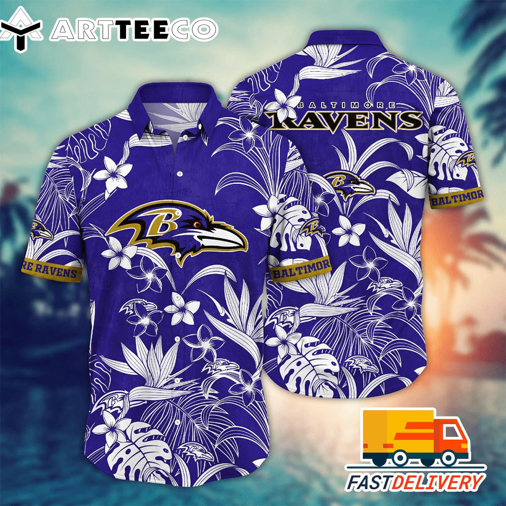 NFL Baltimore Ravens Hawaiian Shirt Tropical Flower Gift For Fans Football Lover