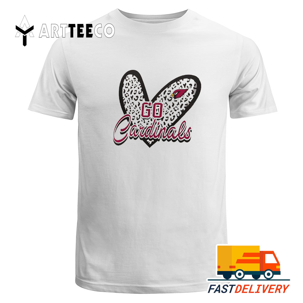 NFL Go Arizona Cardinals Heart Fitted Leopard 2024 Logo T Shirt Gift For Football Fans 1