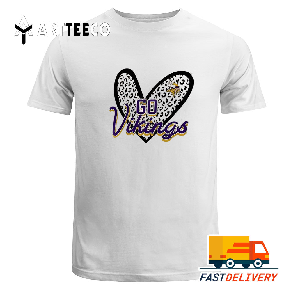 NFL Go Minnesota Vikings Heart Fitted Leopard 2024 Logo T Shirt Gift For Football Fans 1