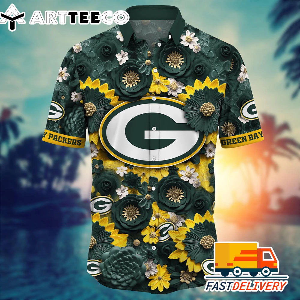 NFL Green Bay Packers Hawaiian Shirt Big Flower Gift For Fans Football Lover