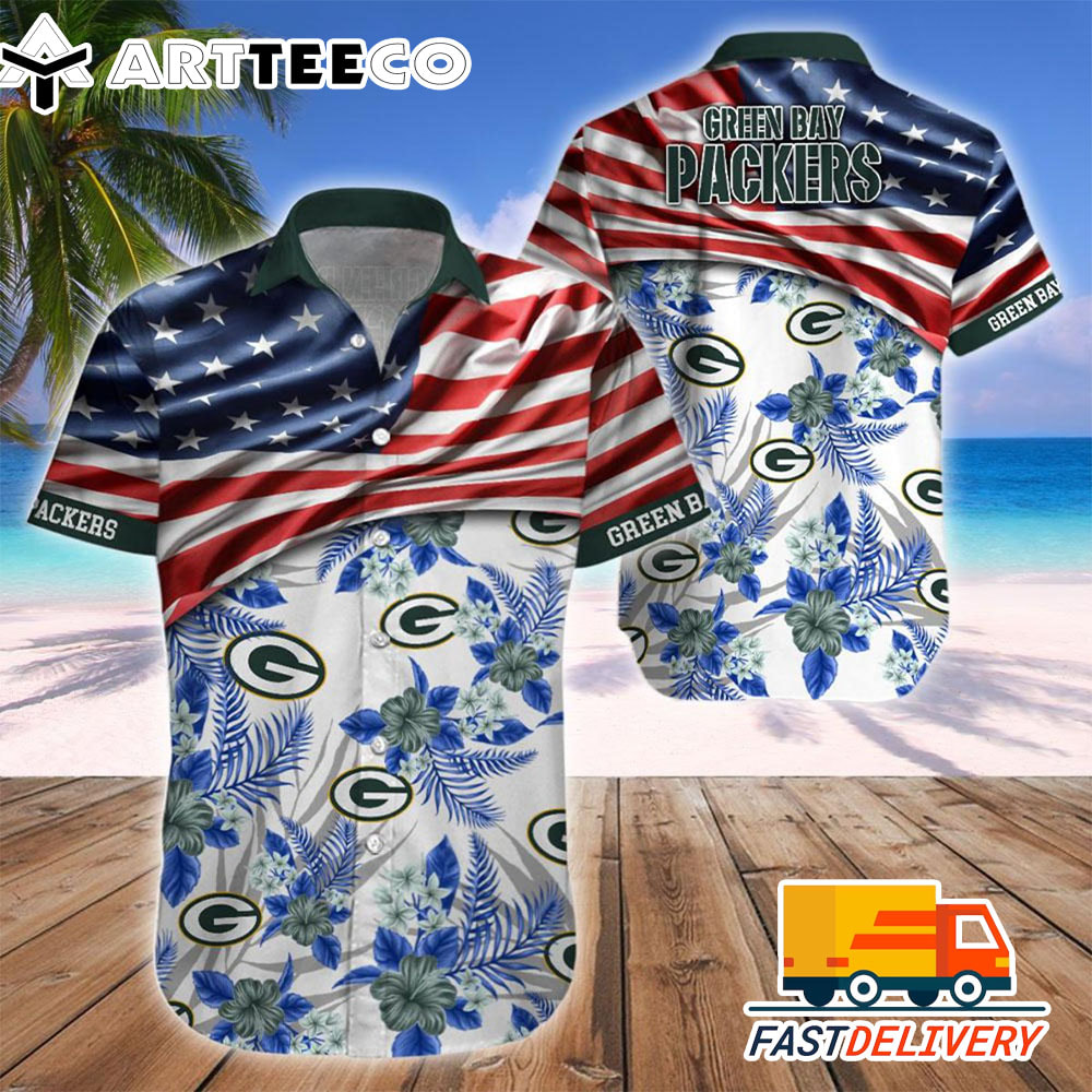 NFL Green Bay Packers Hawaiian Shirt Flag Us Style Gift For Fans Football Lover