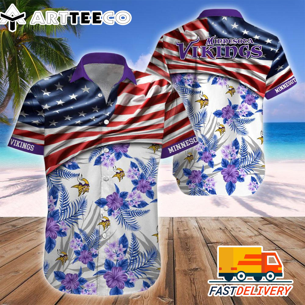 NFL Minnesota Vikings Hawaiian Shirt Flag Us Style Gift For Fans Football Lover