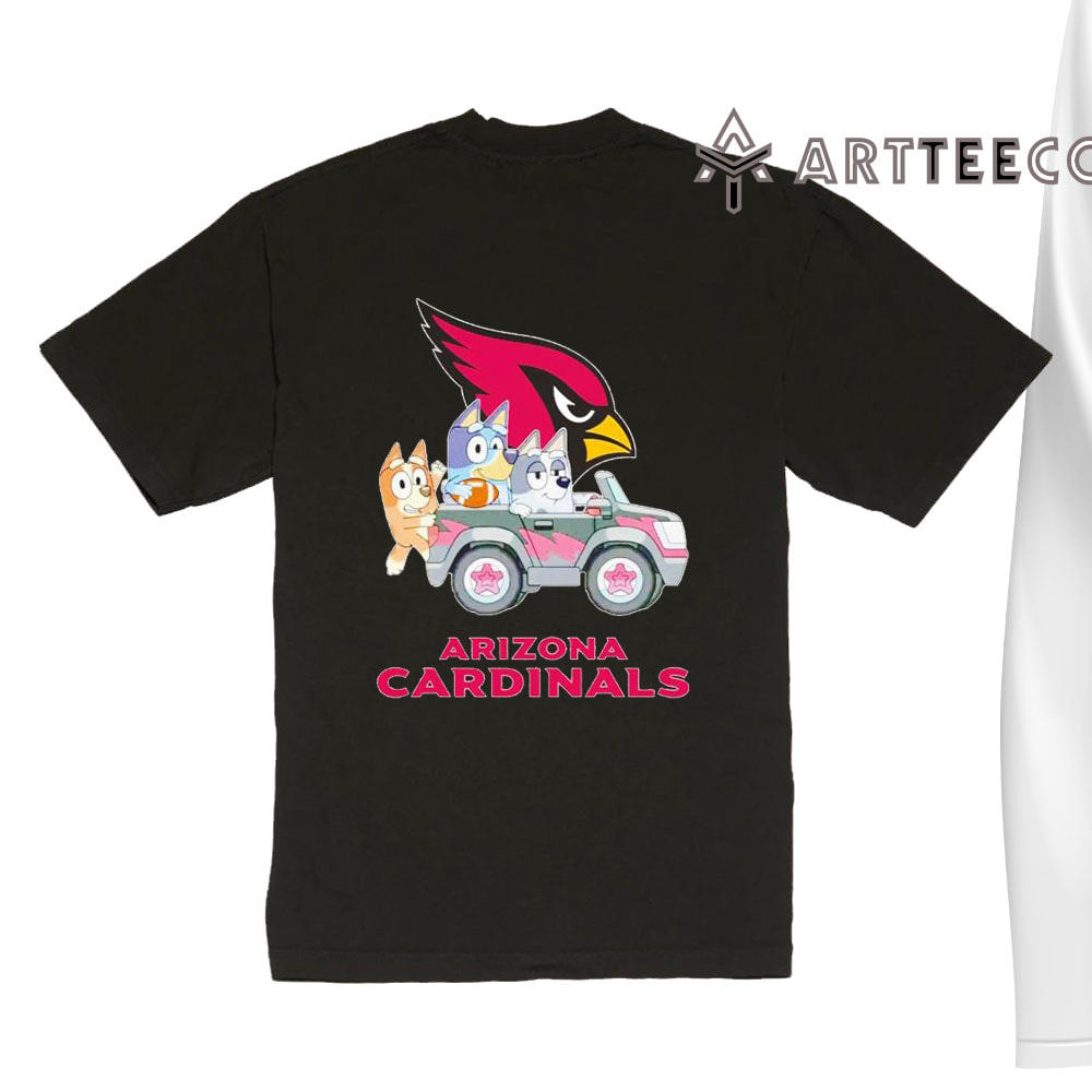 NFL The Bluey Characters Driving Car Arizona Cardinals Shirt Gift For Football Fans 1