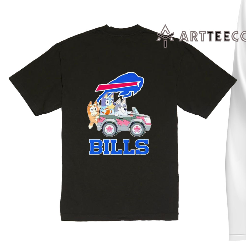 NFL The Bluey Characters Driving Car Buffalo Bills Shirt Gift For Football Fans 1