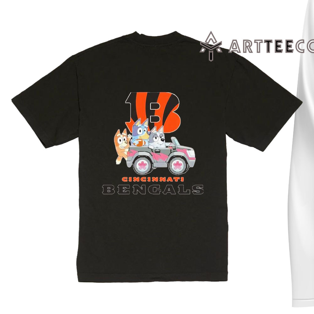 NFL The Bluey Characters Driving Car Cincinnati Bengals Shirt Gift For Football Fans 1