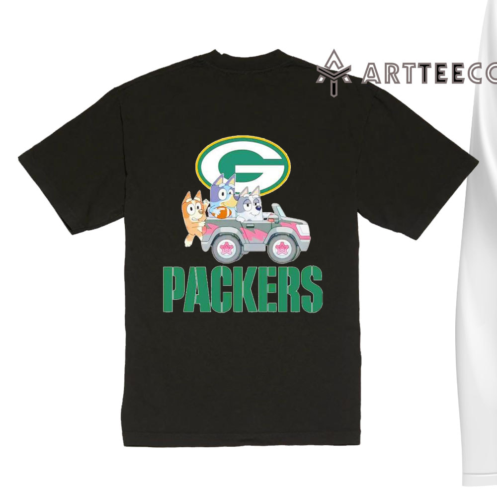 NFL The Bluey Characters Driving Car Green Bay Packers Shirt Gift For Football Fans 1