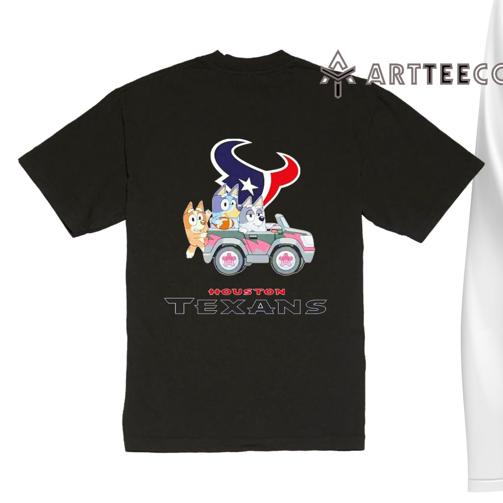 NFL The Bluey Characters Driving Car Houston Texans Shirt Gift For Football Fans 1