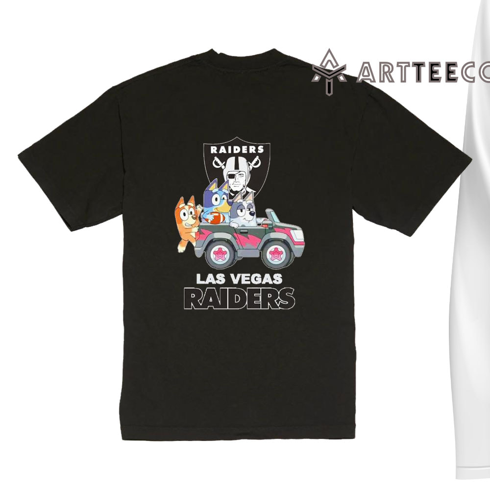 NFL The Bluey Characters Driving Car Las Vegas Raiders Shirt Gift For Football Fans 1