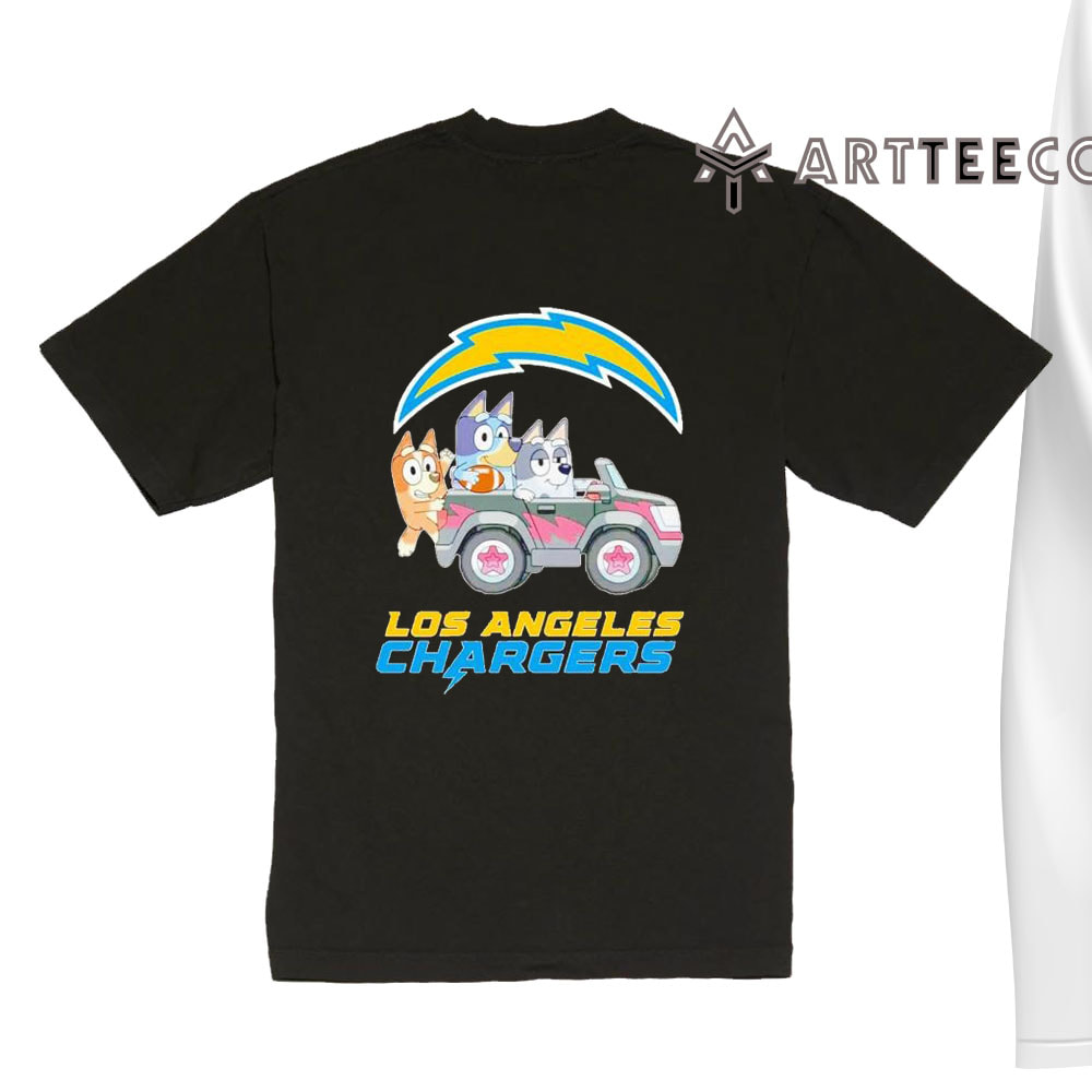 NFL The Bluey Characters Driving Car Los Angeles Chargers Shirt Gift For Football Fans 1