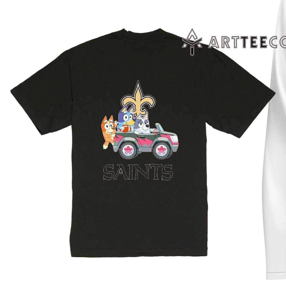 NFL The Bluey Characters Driving Car New Orleans Saints Shirt Gift For Football Fans 1