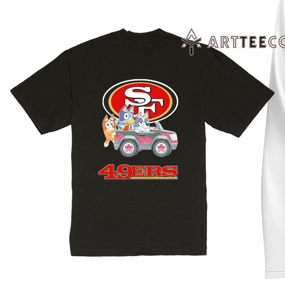 NFL The Bluey Characters Driving Car San Francisco 49ers Shirt Gift For Football Fans 1