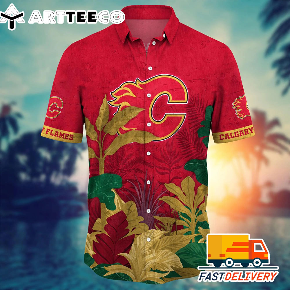 NHL Calgary Flames Hawaiian Shirt Tropical Tree Gift For Fans Football Lover