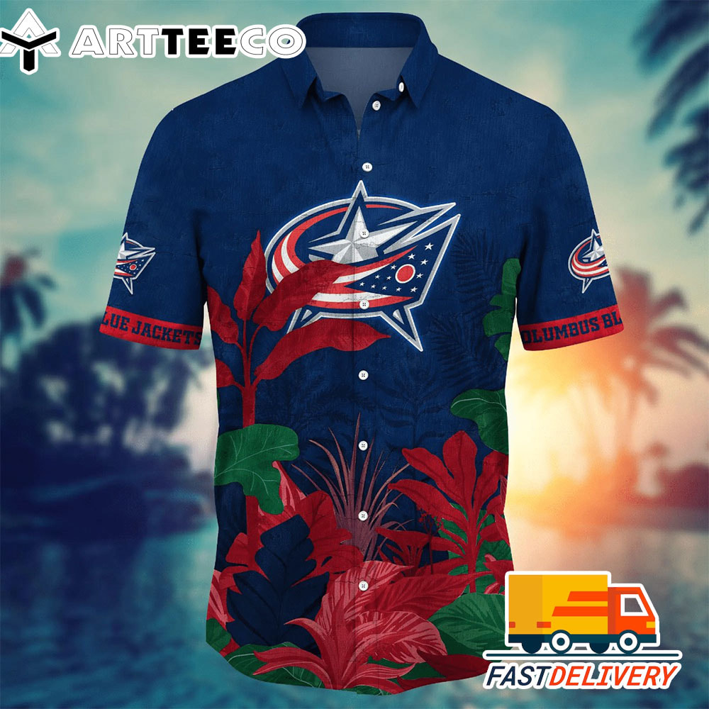 NHL Columbus Blue Jackets Hawaiian Shirt Tropical Tree Gift For Fans Football Lover