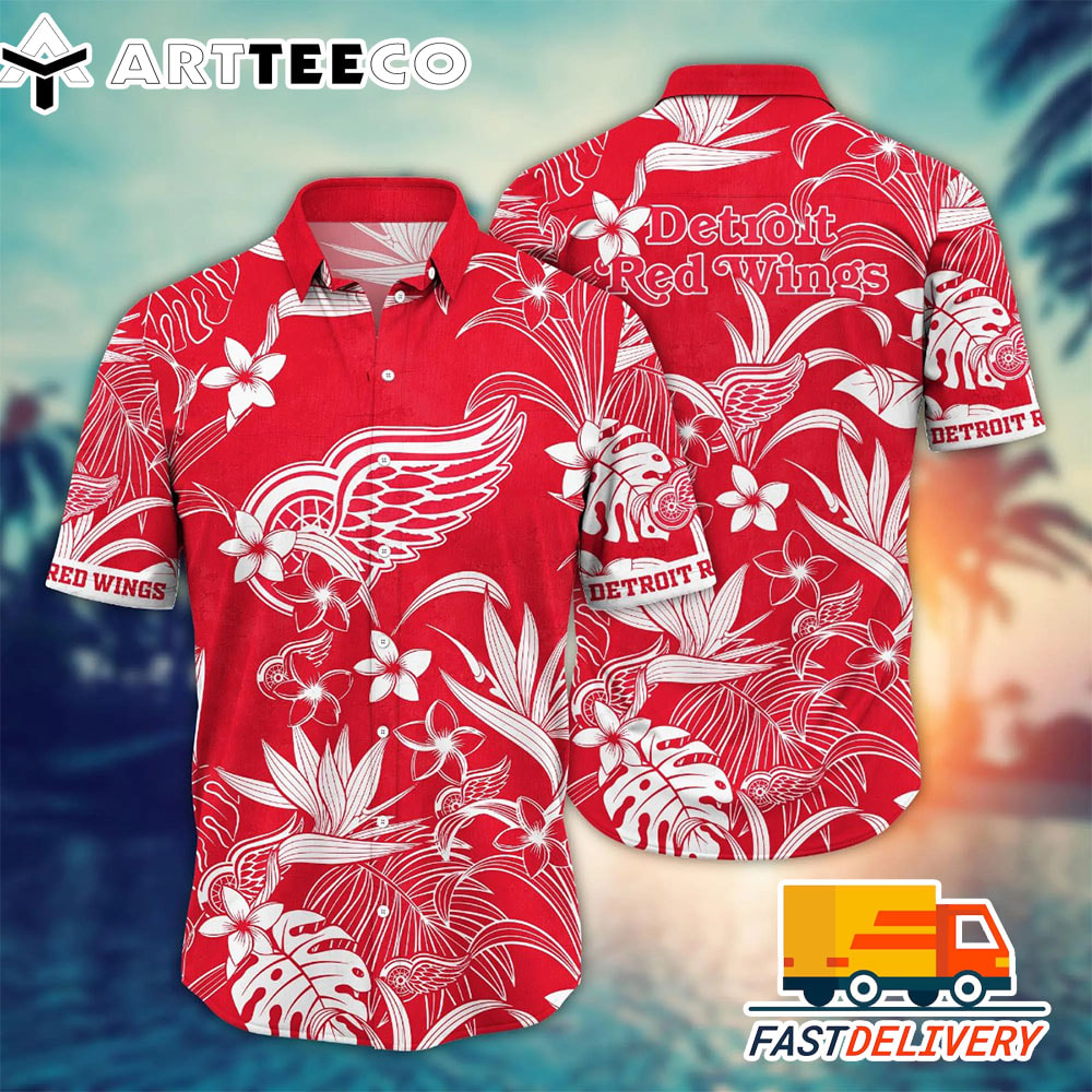 NHL Detroit Red Wings Hawaiian Shirt Tropical Flower Gift For Fans Football Lover