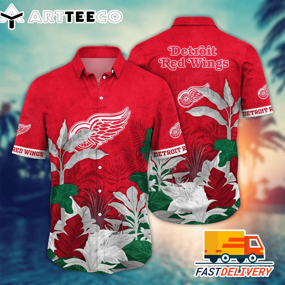 NHL Detroit Red Wings Hawaiian Shirt Tropical Tree Gift For Fans Football Lover