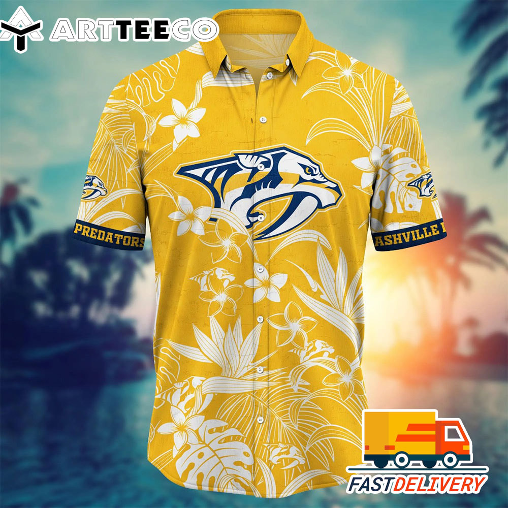 NHL Nashville Predators Hawaiian Shirt Tropical Flower Gift For Fans Football Lover