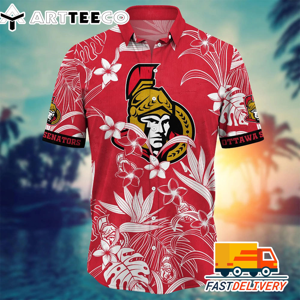 NHL Ottawa Senators Hawaiian Shirt Tropical Flower Gift For Fans Football Lover