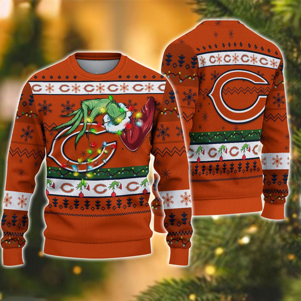 Chicago Bears Special Grinch's Hand Football Christmas Ugly Sweater