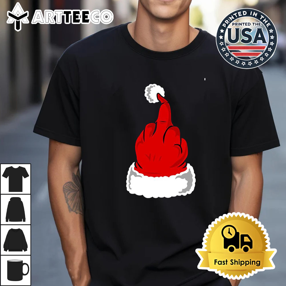 Christmas Santa hat middle finger Retro T Shirt 1