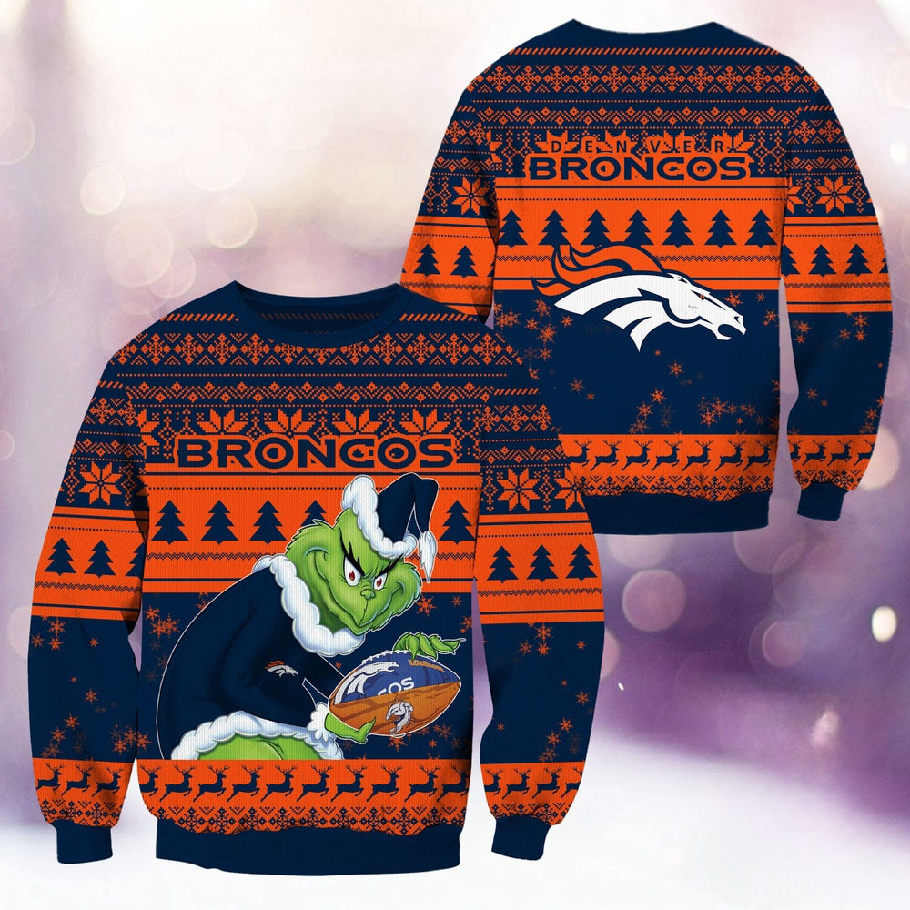 Denver Broncos Football Grinch Christmas Ugly Sweater