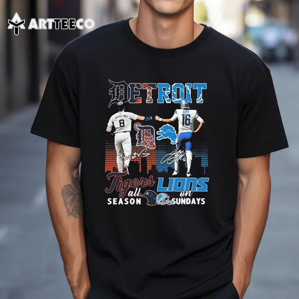 Detroit Tigers Vierling Detroit Lions Goff Tigers All Season Lions On Sundays Signatures Unisex Vintage T Shirt