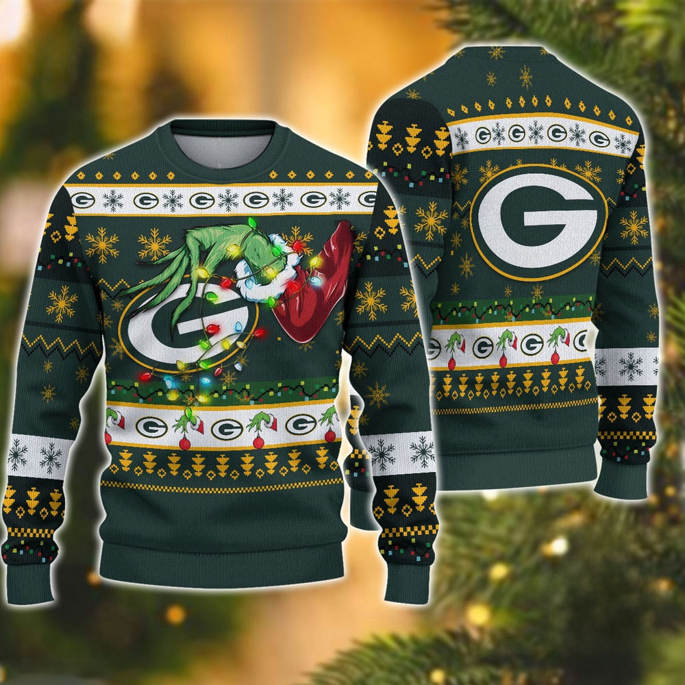 Green Bay Packers Special Grinch's Hand Football Christmas Ugly Sweater