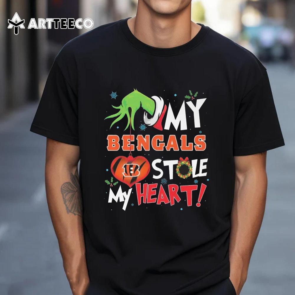 Grinch Hand My Cincinnati Bengals Stole My Heart Football 2024 T Shirt