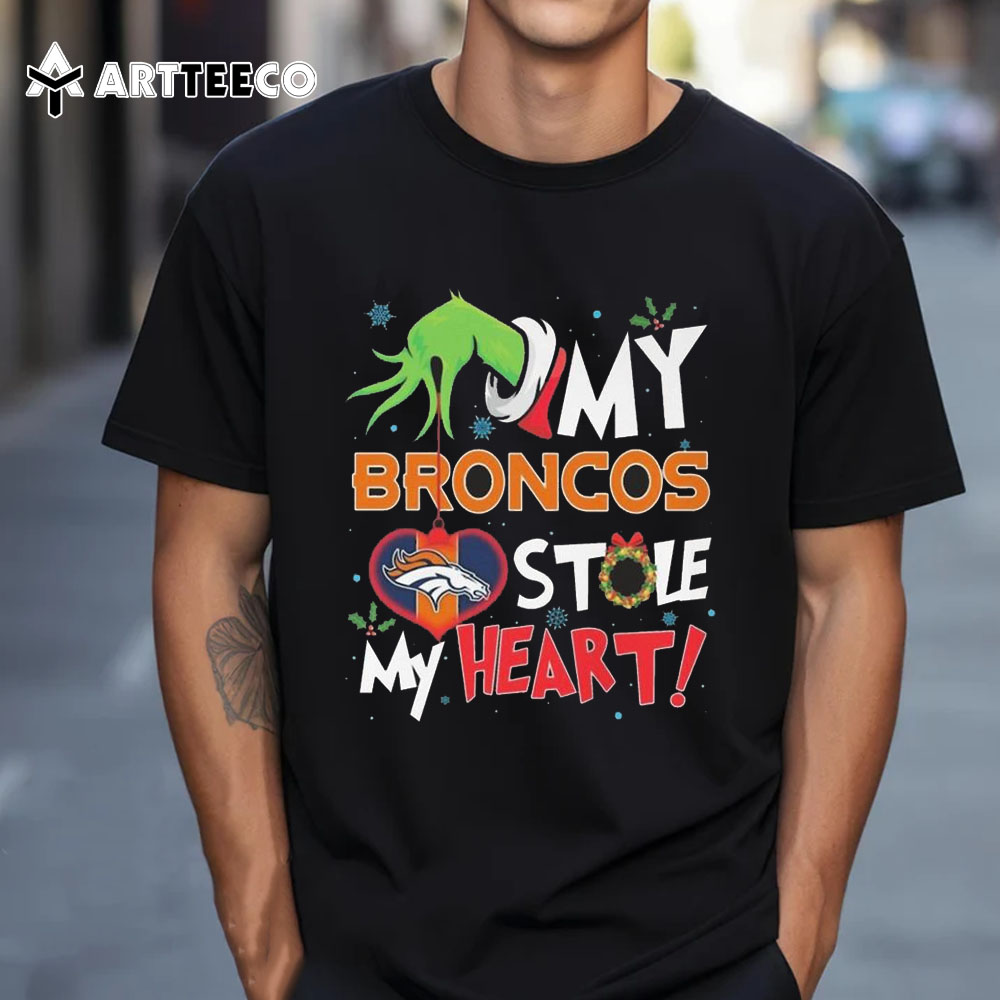 Grinch Hand My Denver Broncos Stole My Heart Football 2024 T Shirt