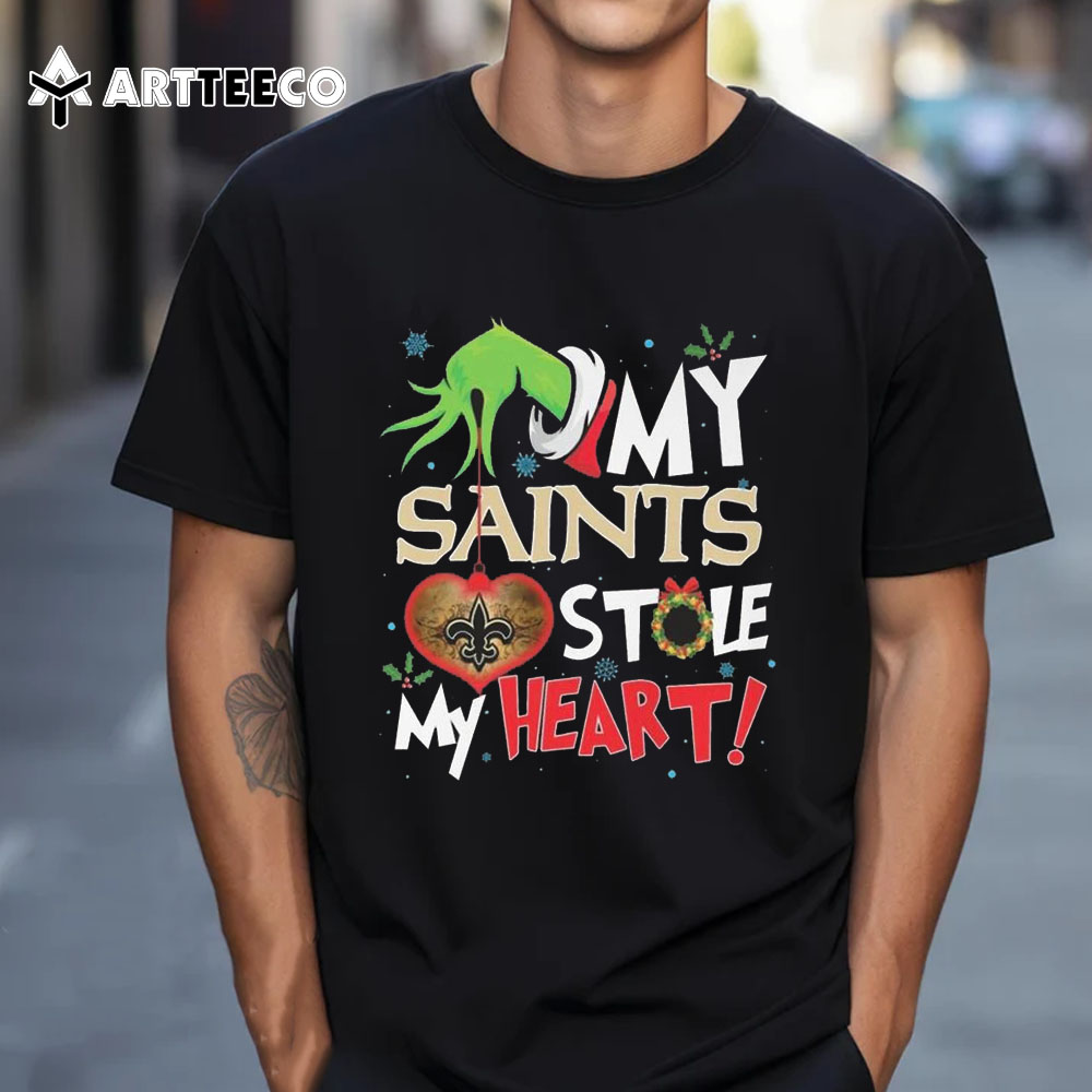 Grinch Hand My New Orleans Saints Stole My Heart Football 2024 T Shirt