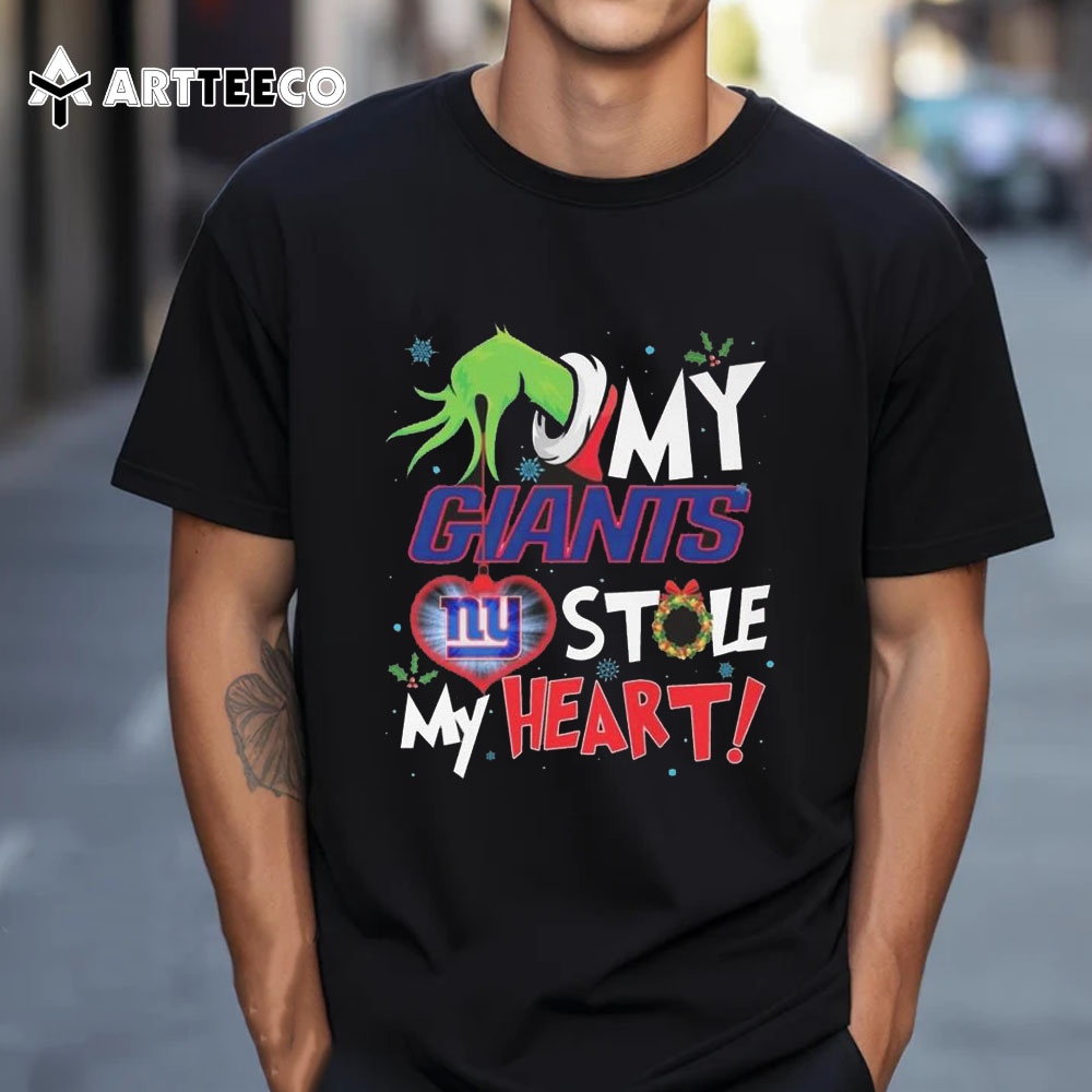 Grinch Hand My New York Giants Stole My Heart Football 2024 T Shirt